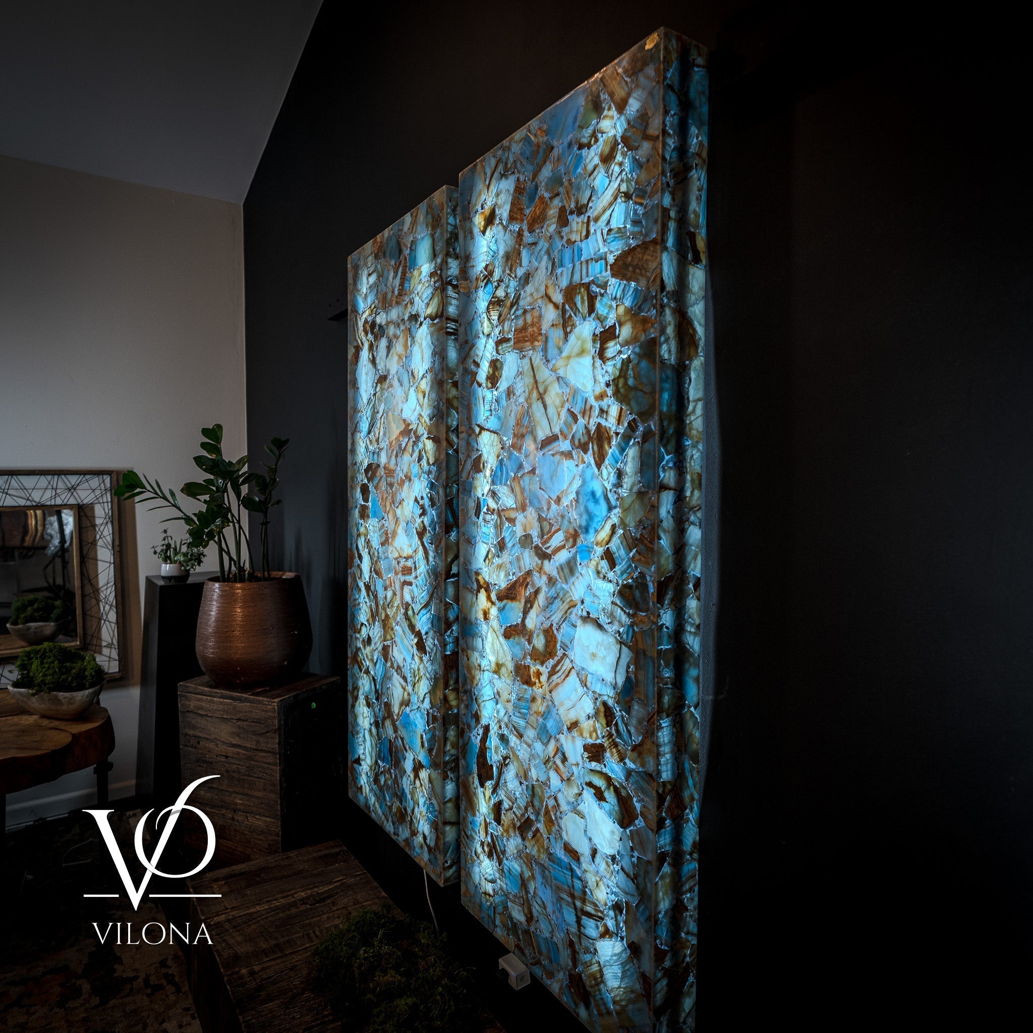 Argentina Blue Onyx Mosaic Wall Panels | Luxury Backlit Stone Wall Art