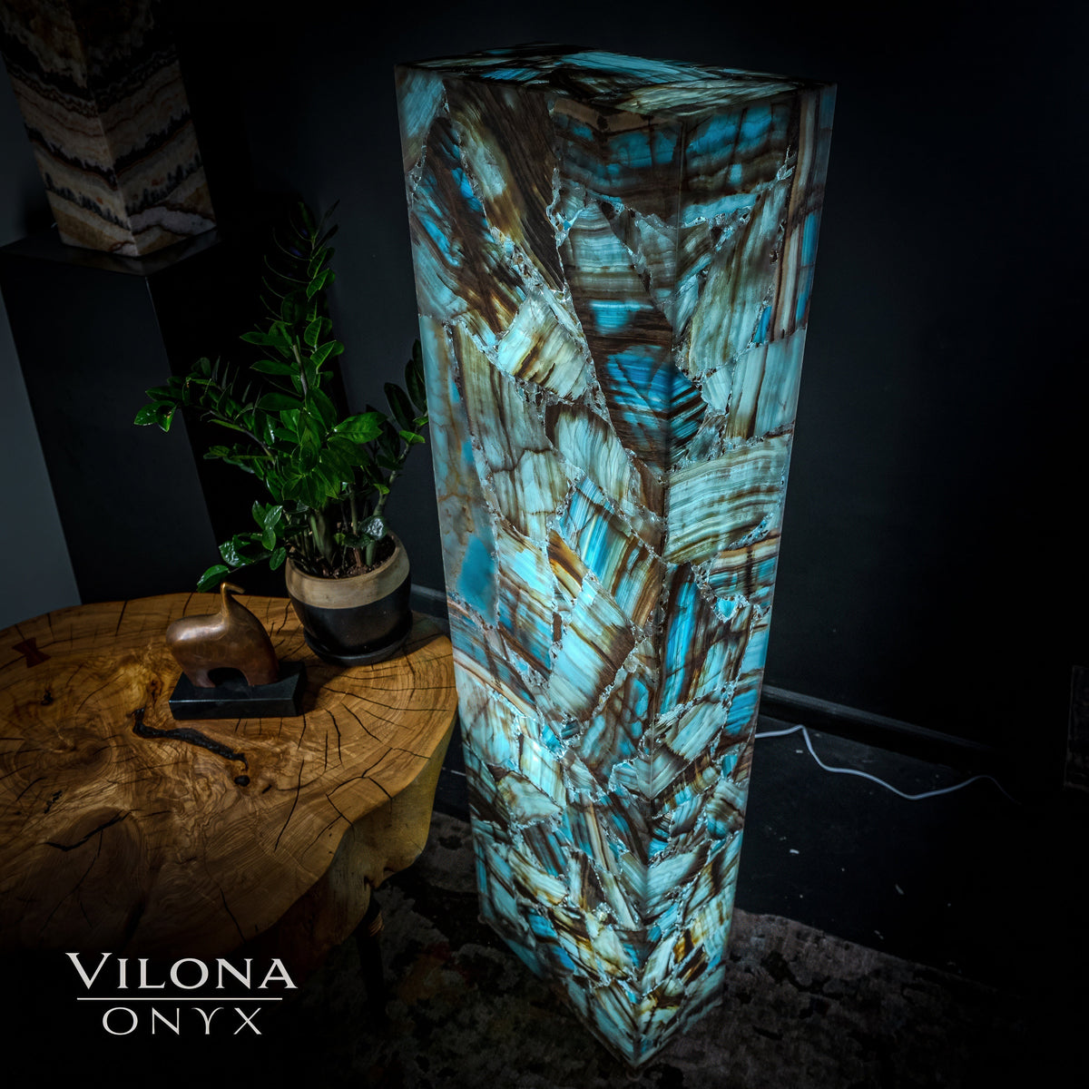 Argentina Blue Onyx Floor Lamp - Medium - 55"H - 16"W x 8"W - Rectangle - #1