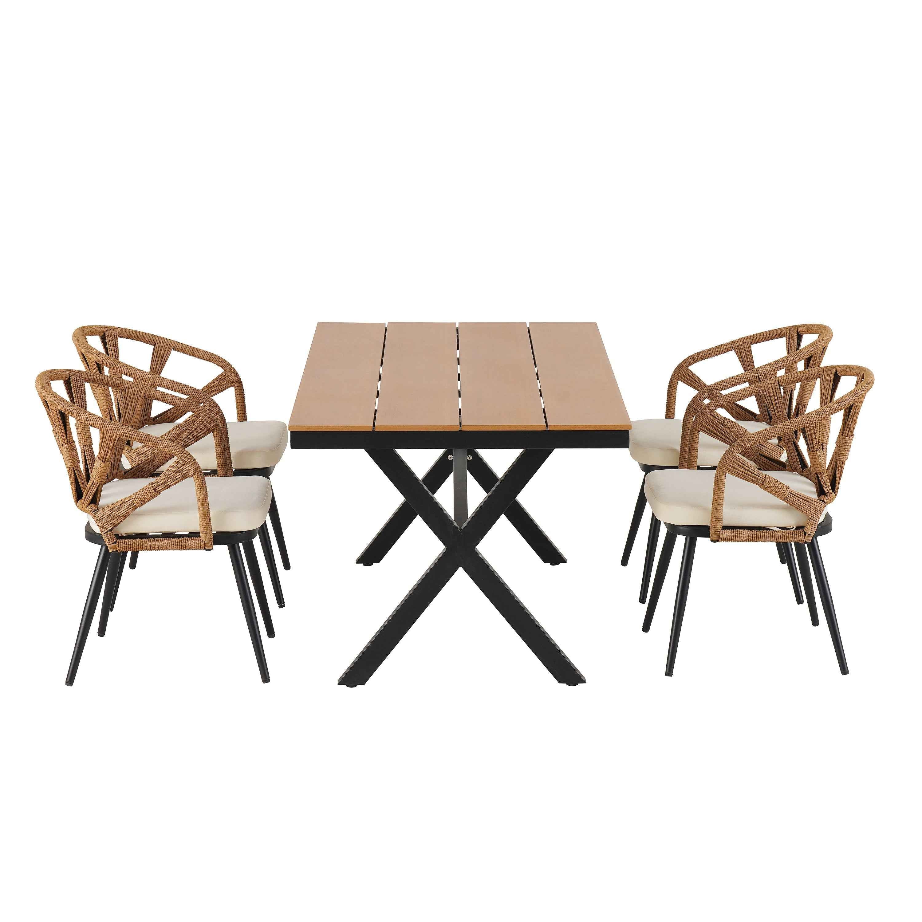 Contemporary Outdoor Set with PE Rattan Chairs and Plastic Wood