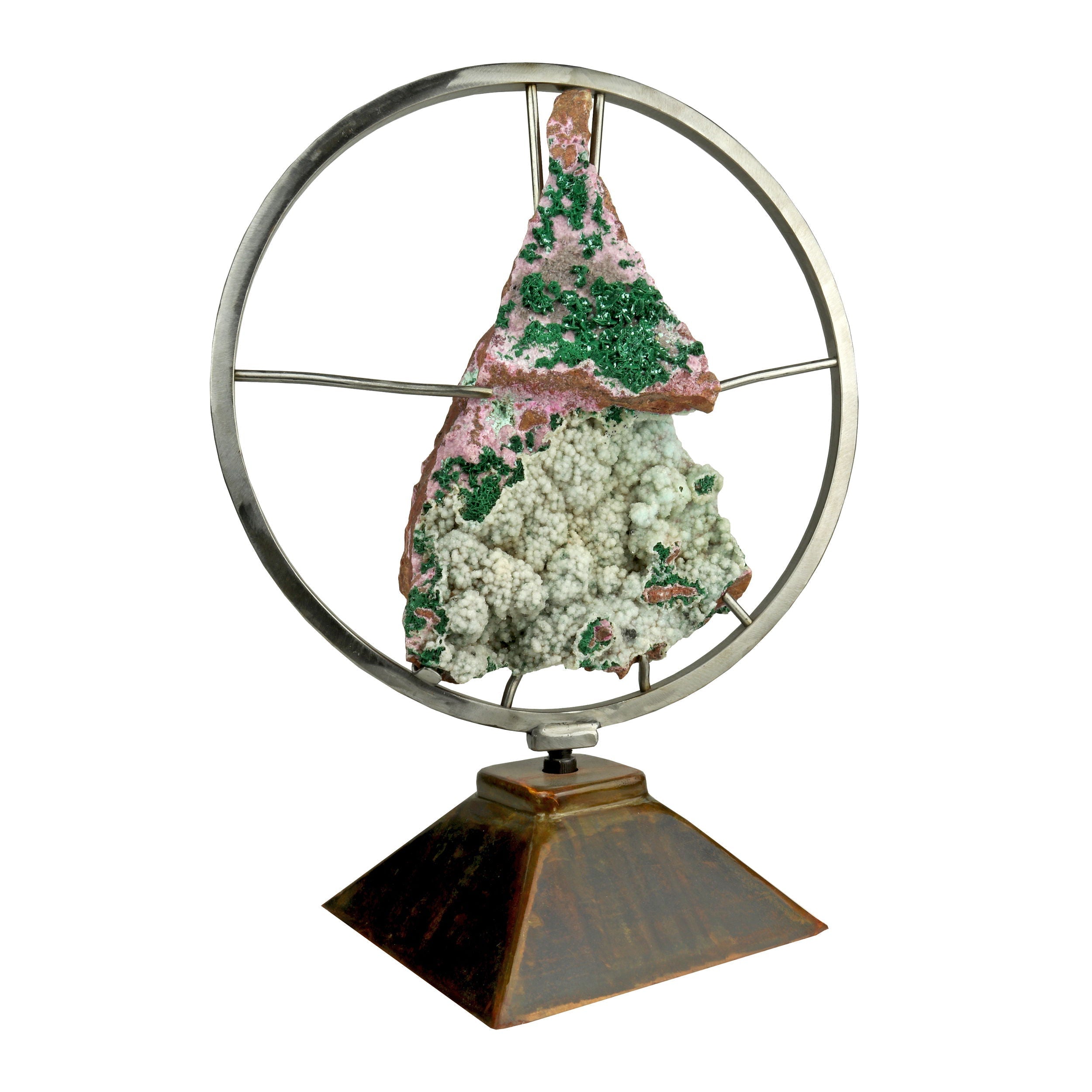 Malachite Druzy Specimen with Cobalto Calcite on Spinning Stand - From the Congo