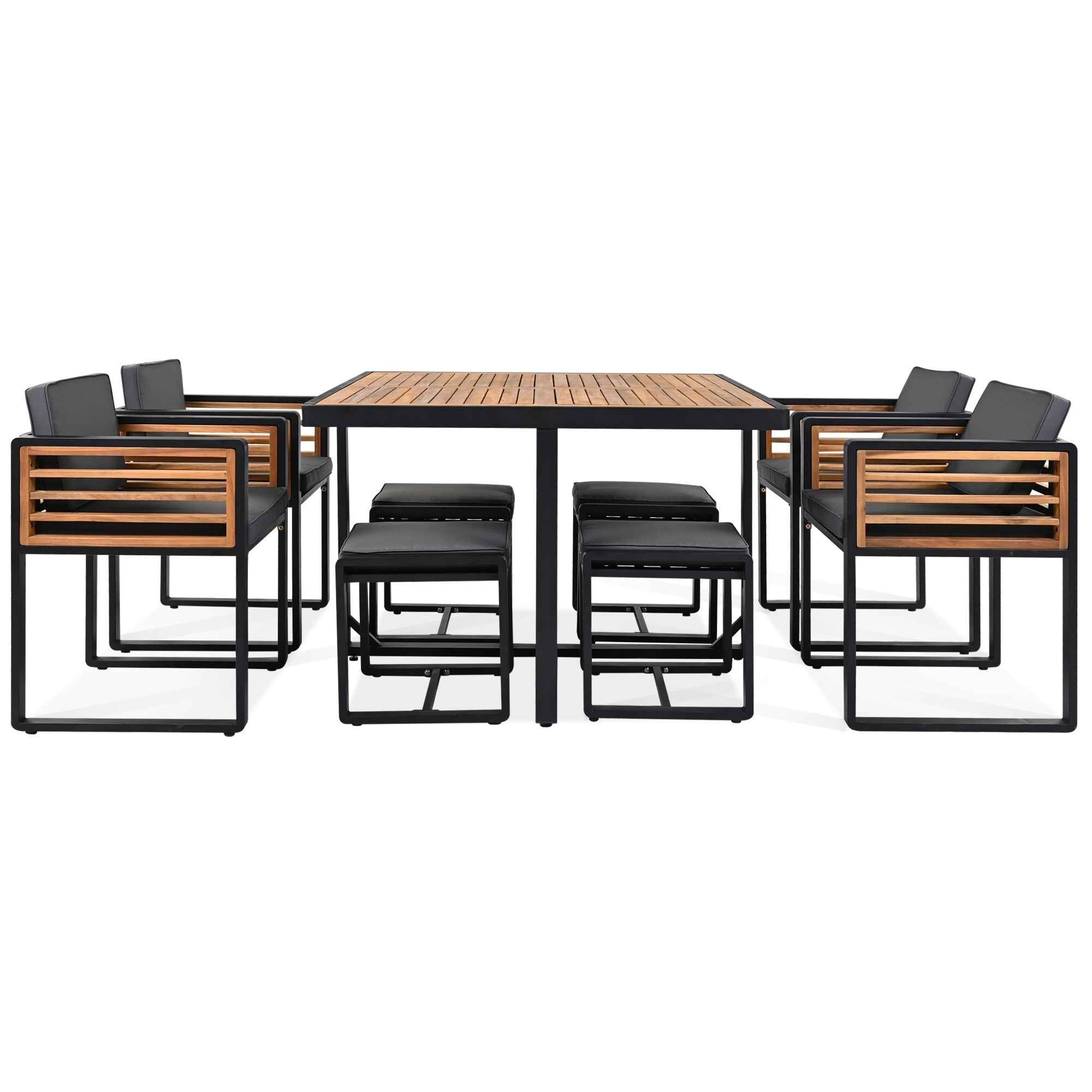 9-Pieces Acacia Wood Patio Dining Set, Space Saving Outdoor Patio Set,