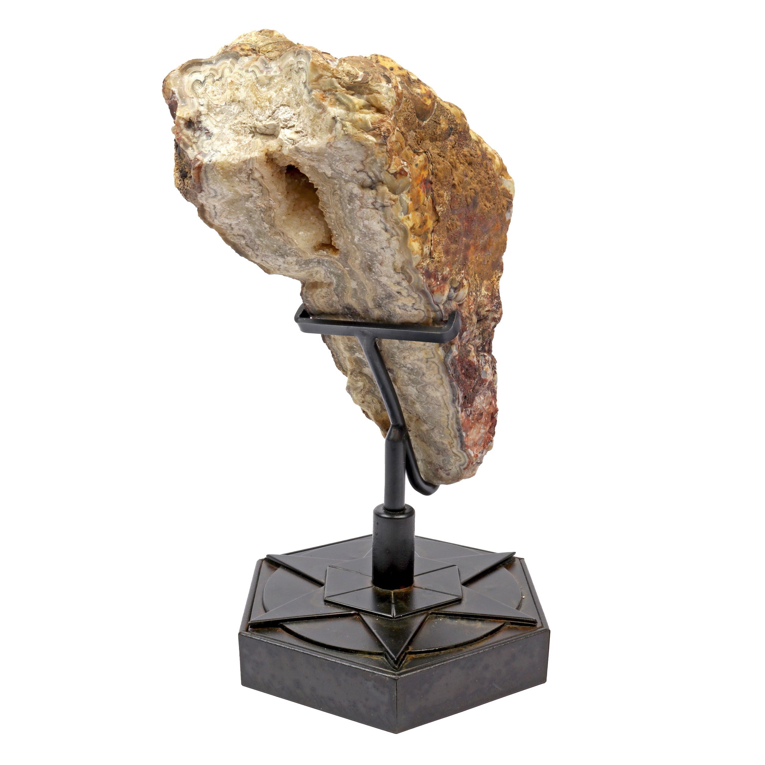 Laguna Lace Agate Geode on A Rustic Geometric Star Custom Stand