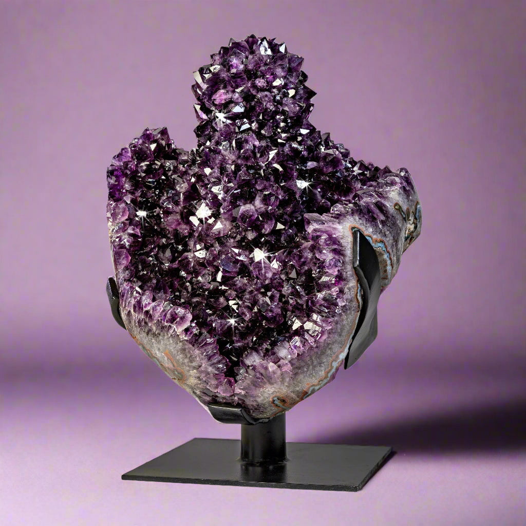 Amethyst Crystal Stalactite Specimen on Custom Fitted Stand