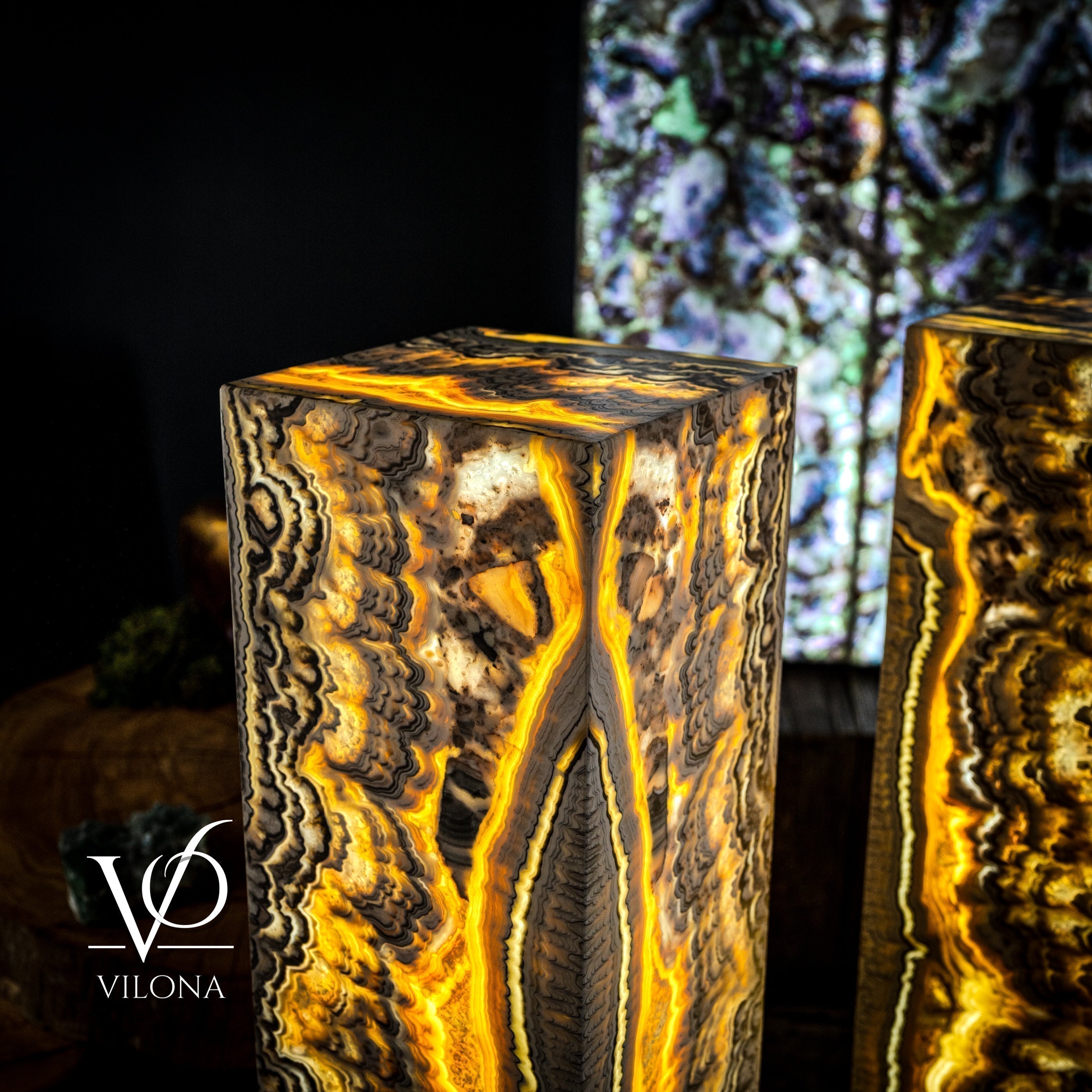Golden Cloud Onyx Floor Lamp - Exotic - Pair - Medium - 51"H x 12"W - Square - #1