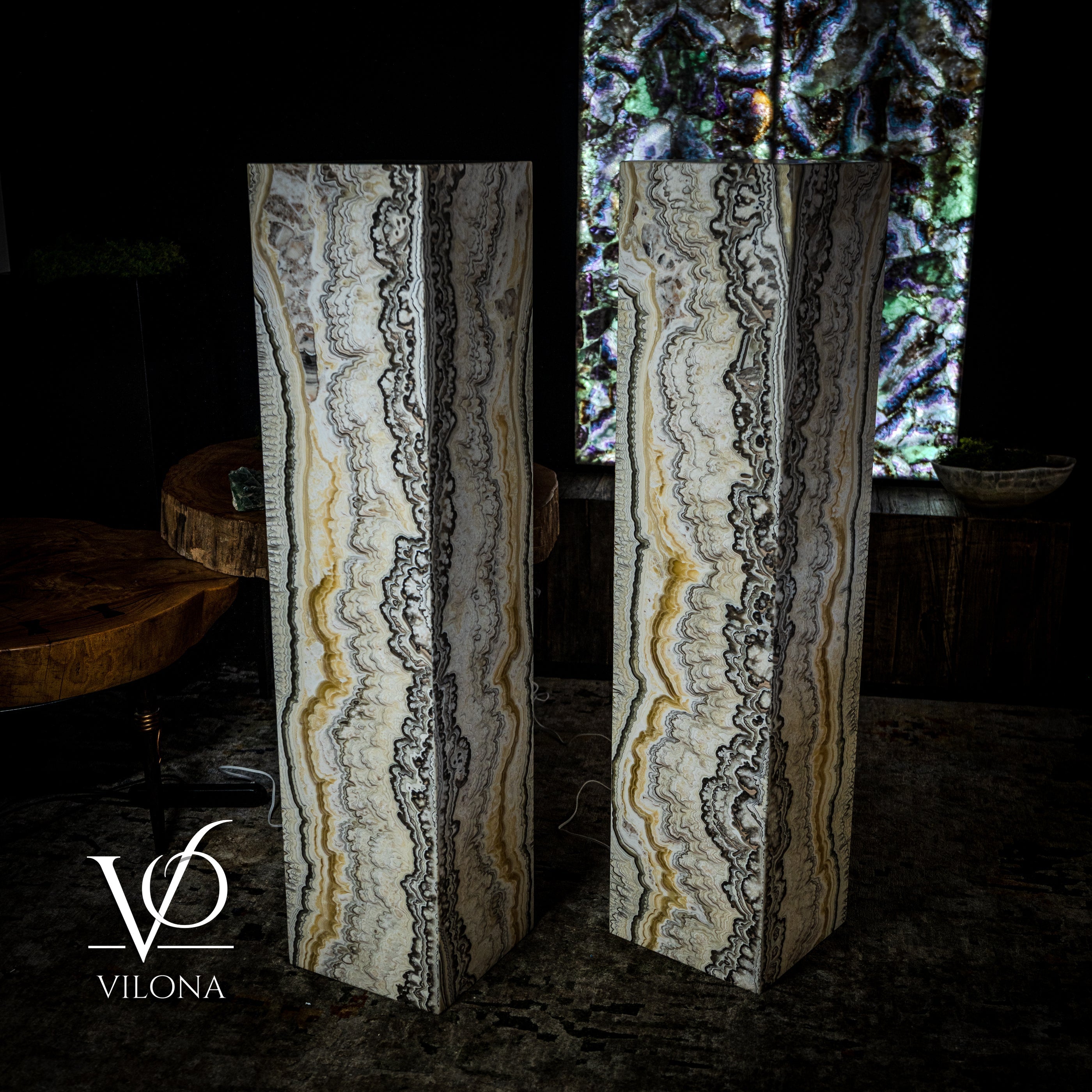 Golden Cloud Onyx Floor Lamp - Exotic - Pair - Medium - 51"H x 12"W - Square - #1