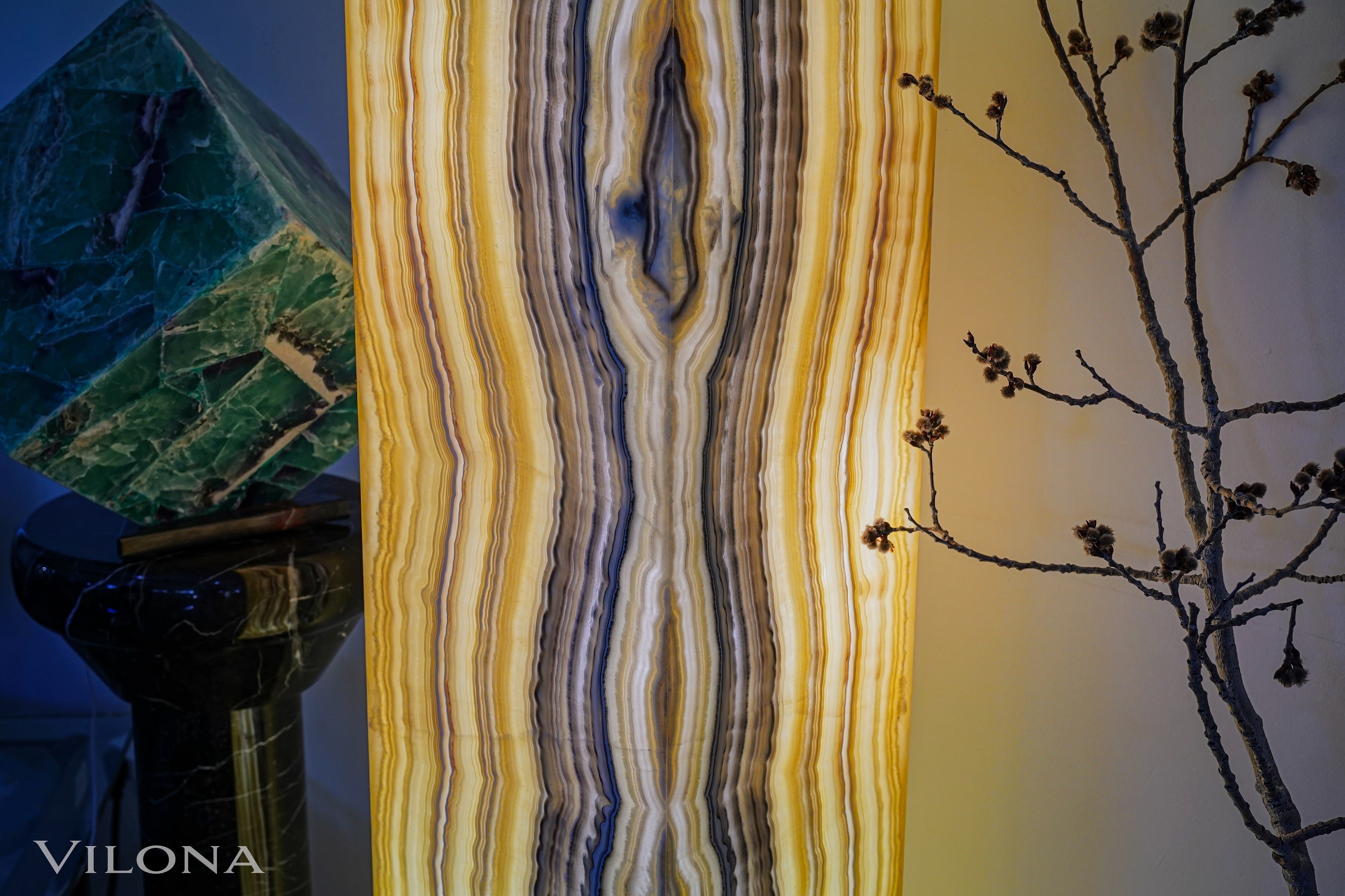 Golden Cloud Onyx Floor Lamp - Large - 67"H x 12"W - Square - #1