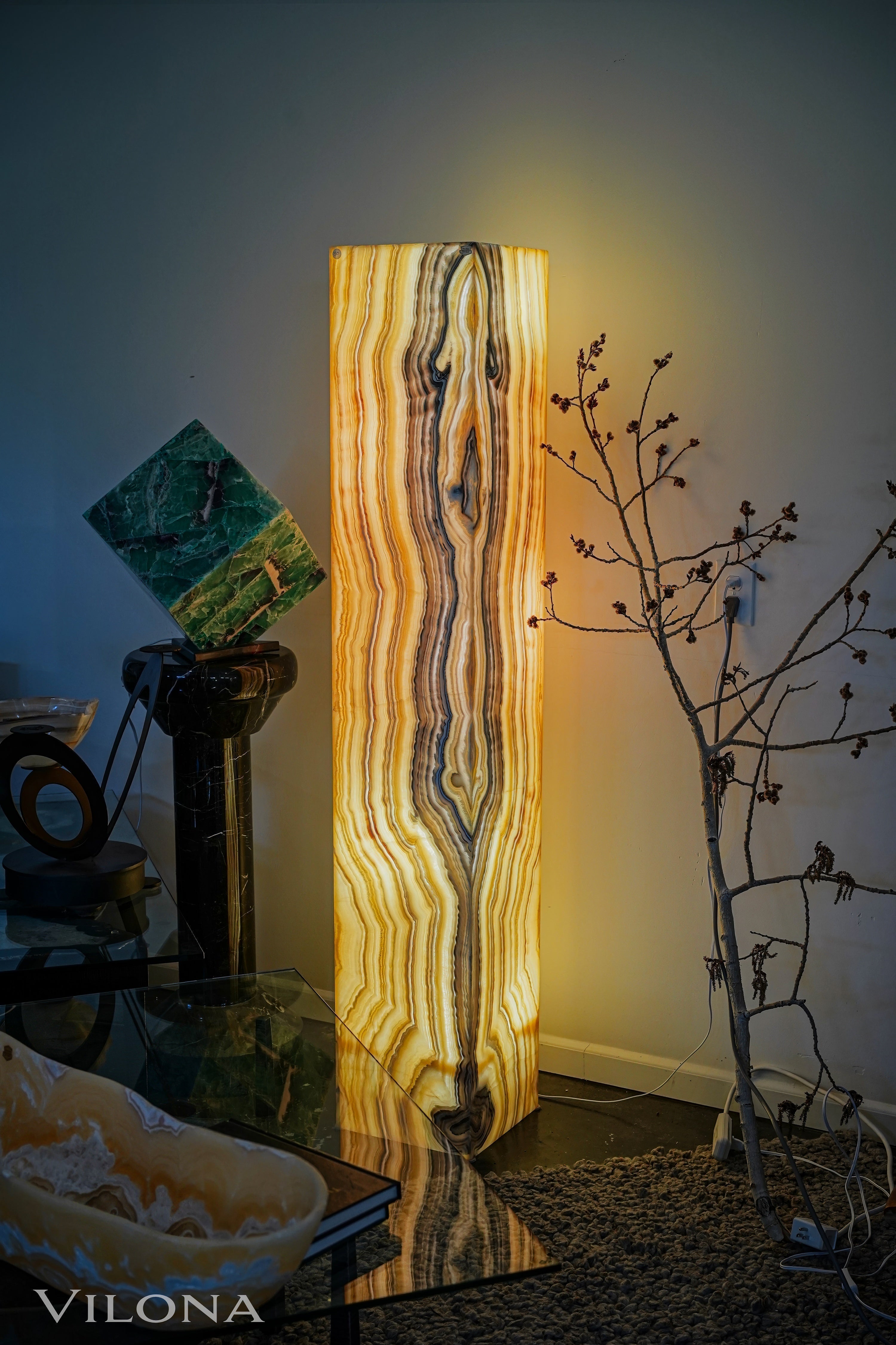 Golden Cloud Onyx Floor Lamp - Large - 67"H x 12"W - Square - #1