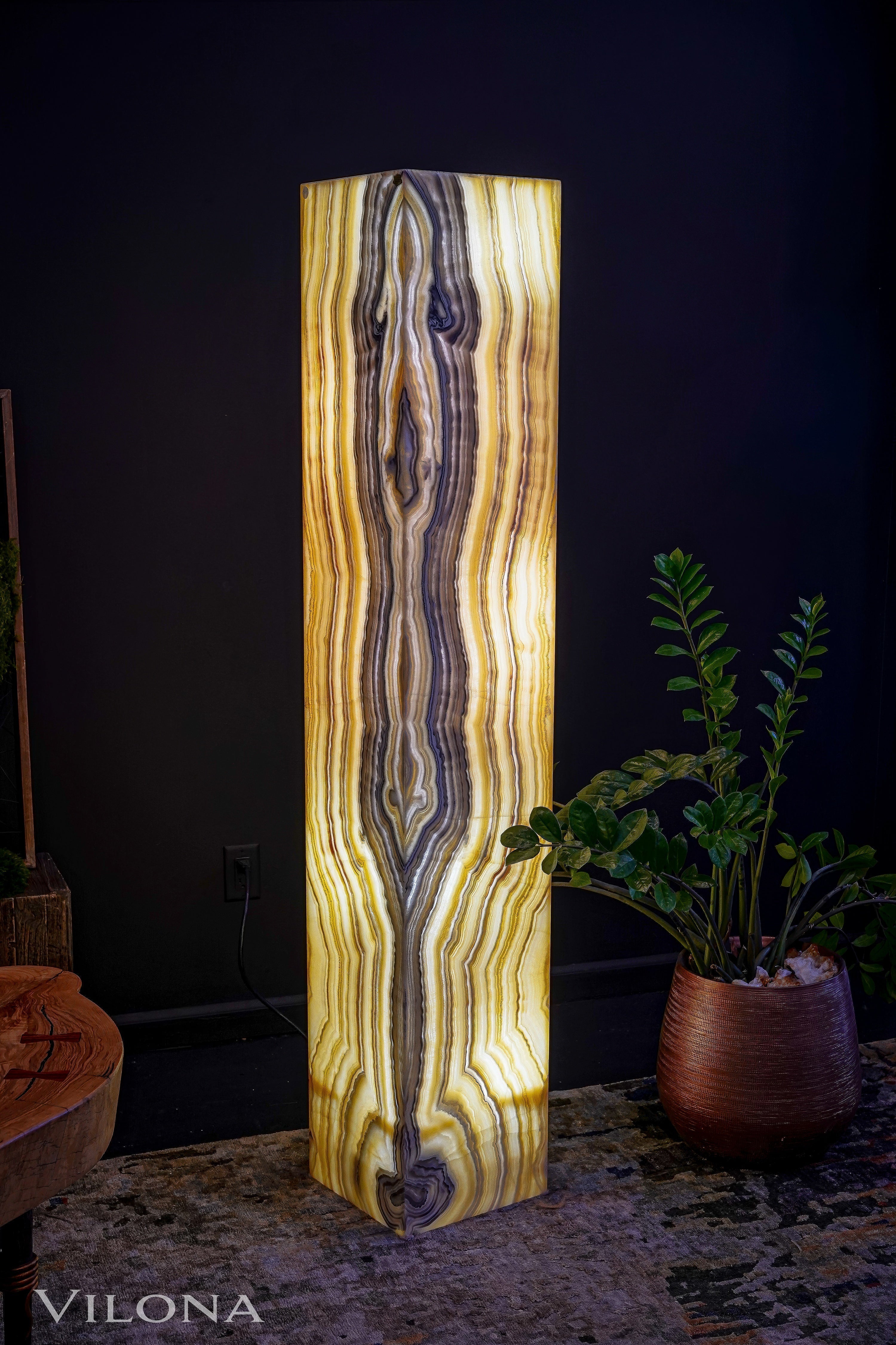 Golden Cloud Onyx Floor Lamp - Large - 67"H x 12"W - Square - #1