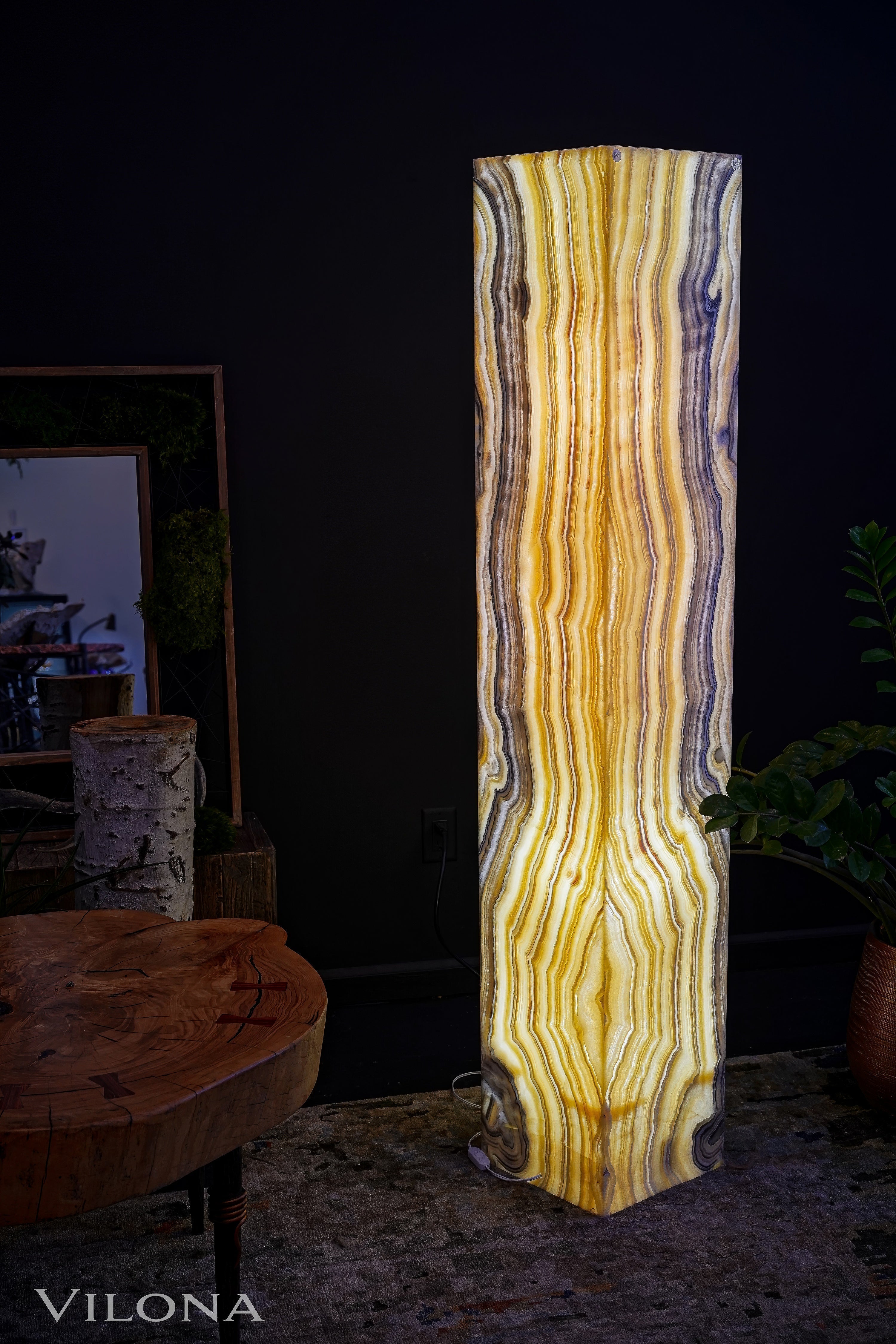 Golden Cloud Onyx Floor Lamp - Large - 67"H x 12"W - Square - #1