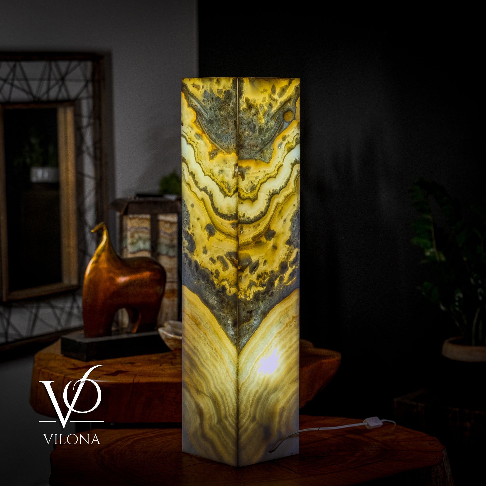 Golden Cloud Onyx Square Table Lamp #4