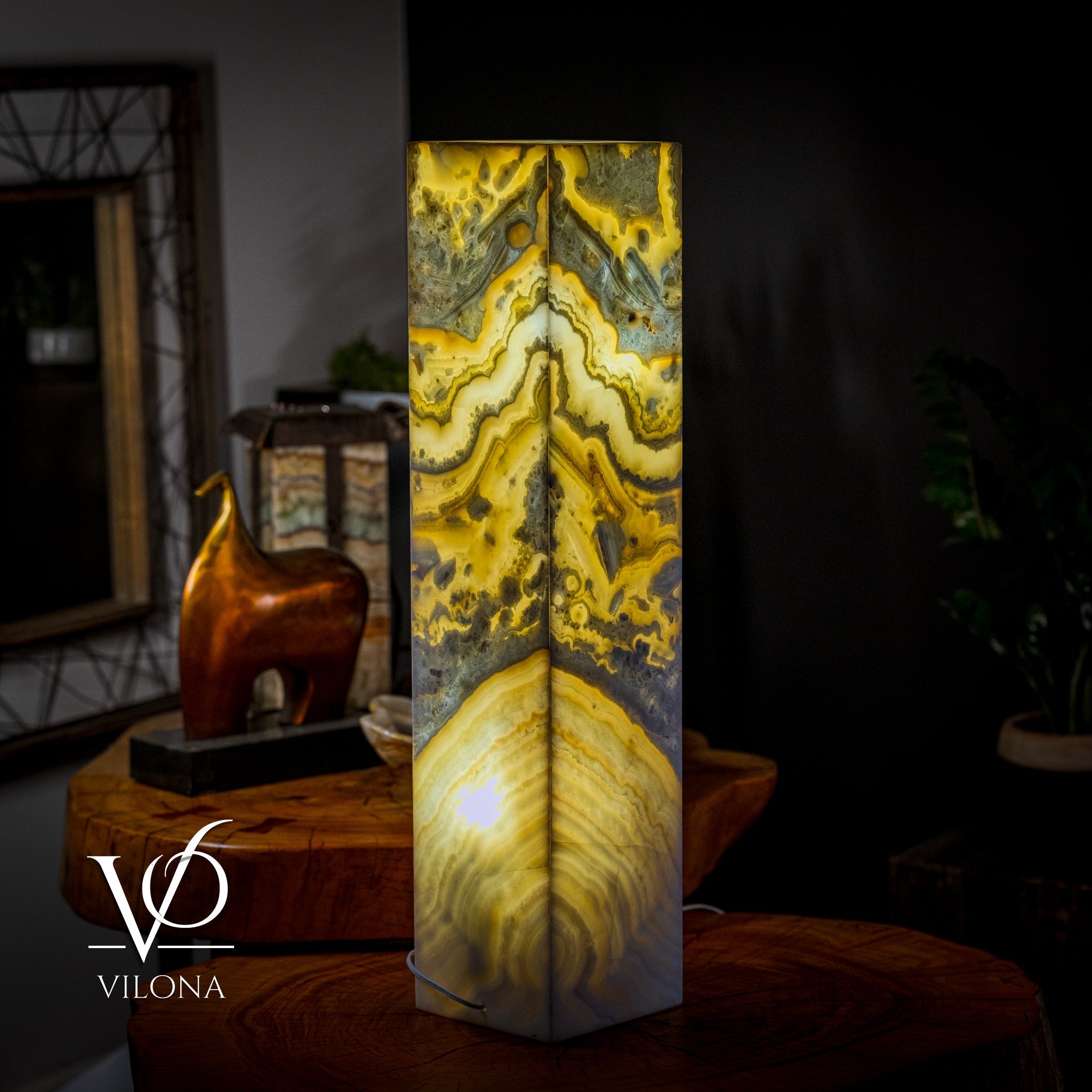 Golden Cloud Onyx Square Table Lamp #4