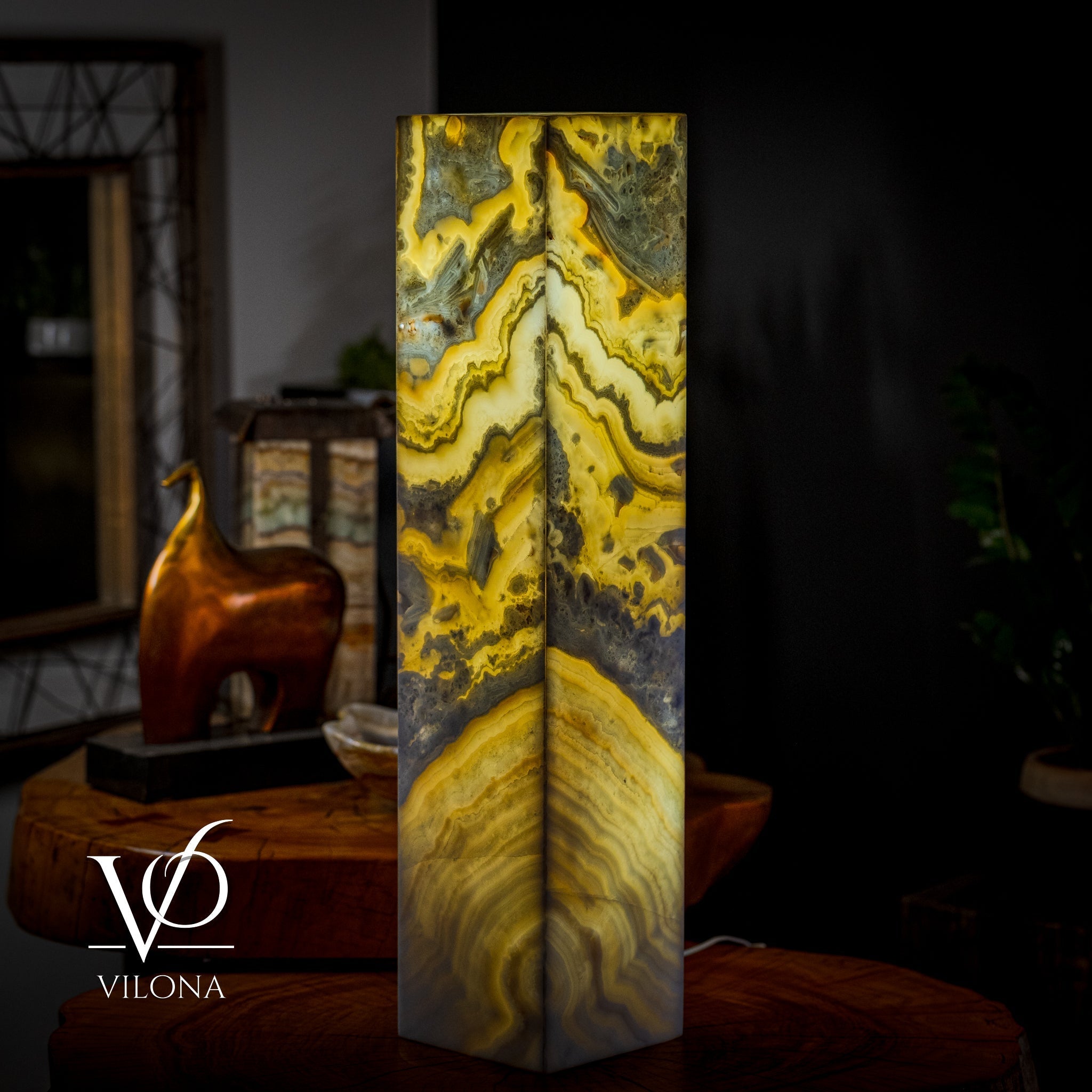 Golden Cloud Onyx Square Table Lamp #4
