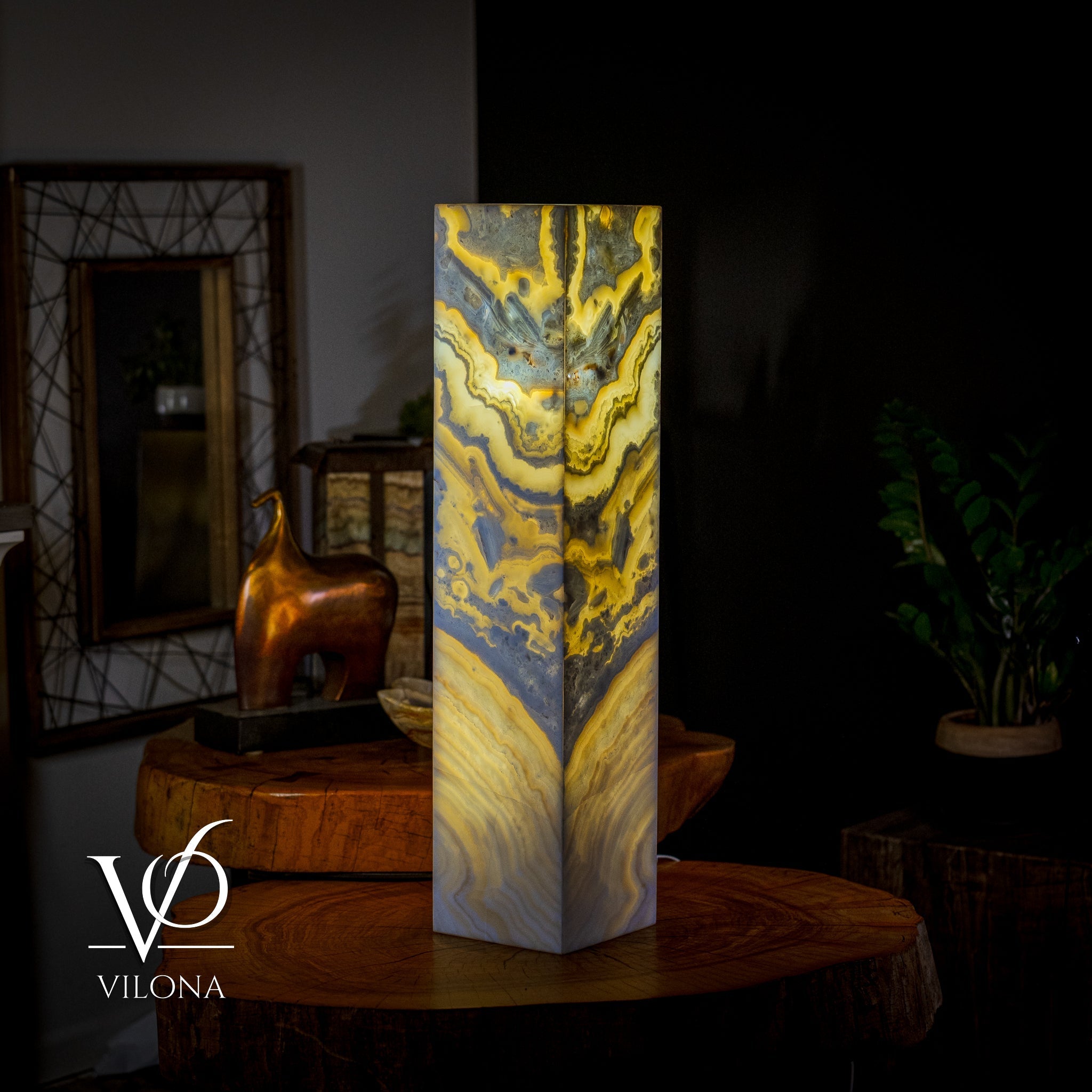 Golden Cloud Onyx Square Table Lamp #4