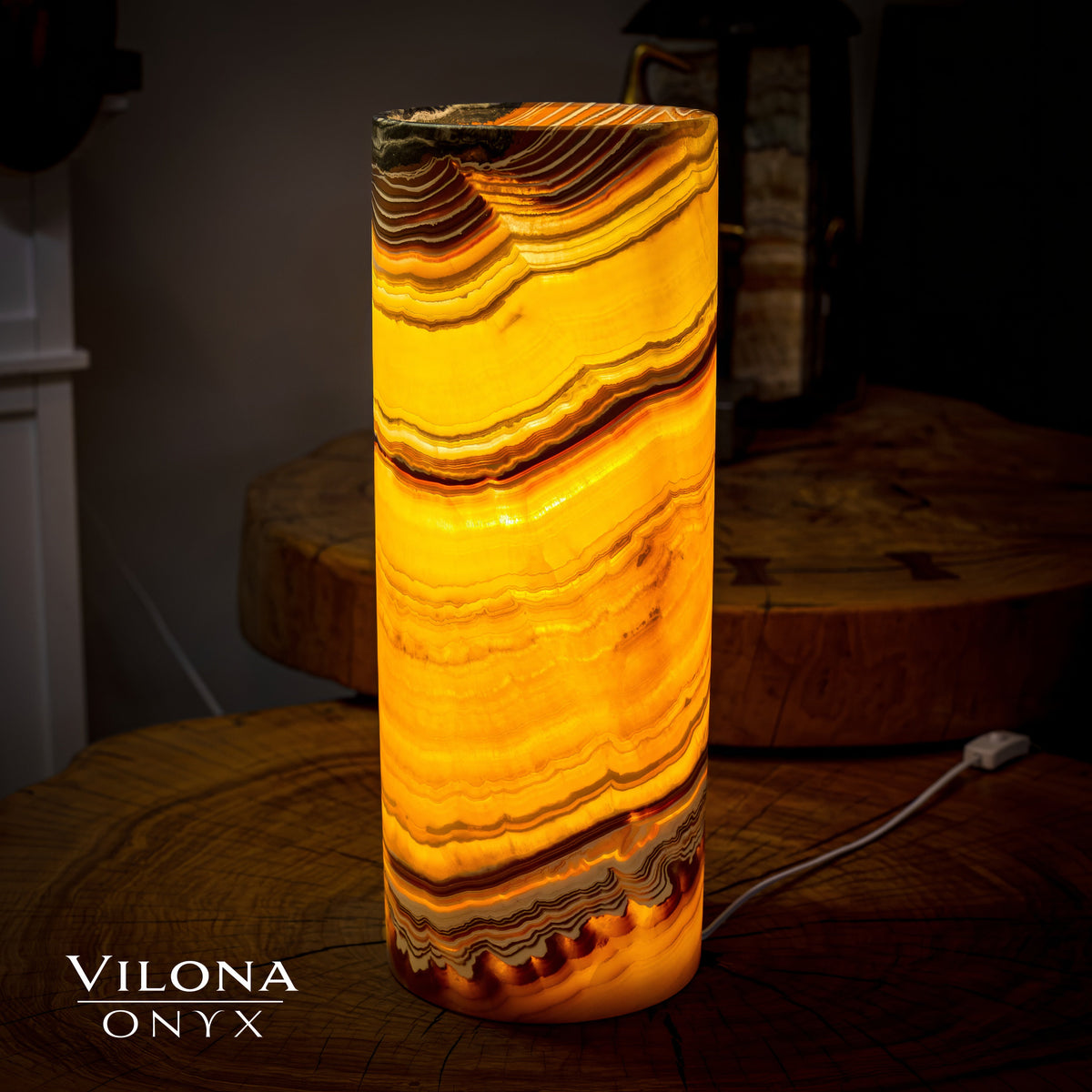 Miami Sunset Onyx Lamp (Cylinder Table Lamp #4)