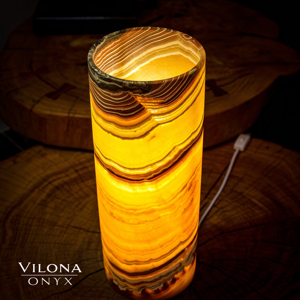 Miami Sunset Onyx Lamp (Cylinder Table Lamp #4)