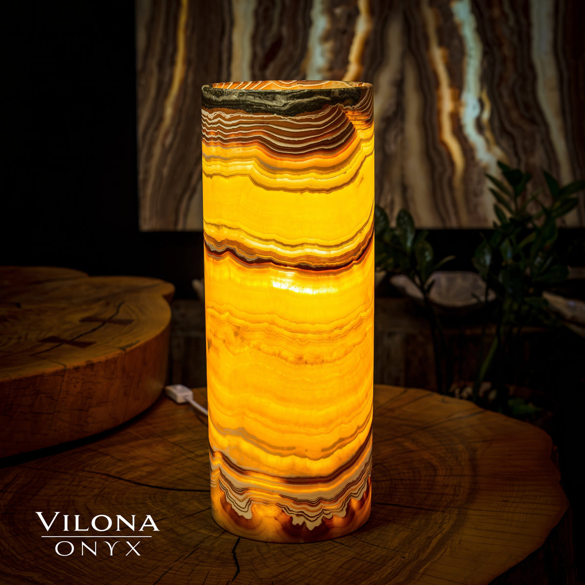 Miami Sunset Onyx Lamp (Cylinder Table Lamp #4)