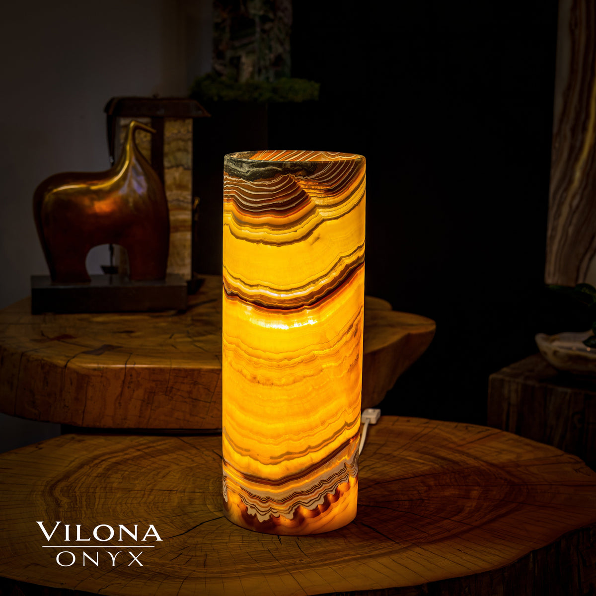 Miami Sunset Onyx Lamp (Cylinder Table Lamp #4)