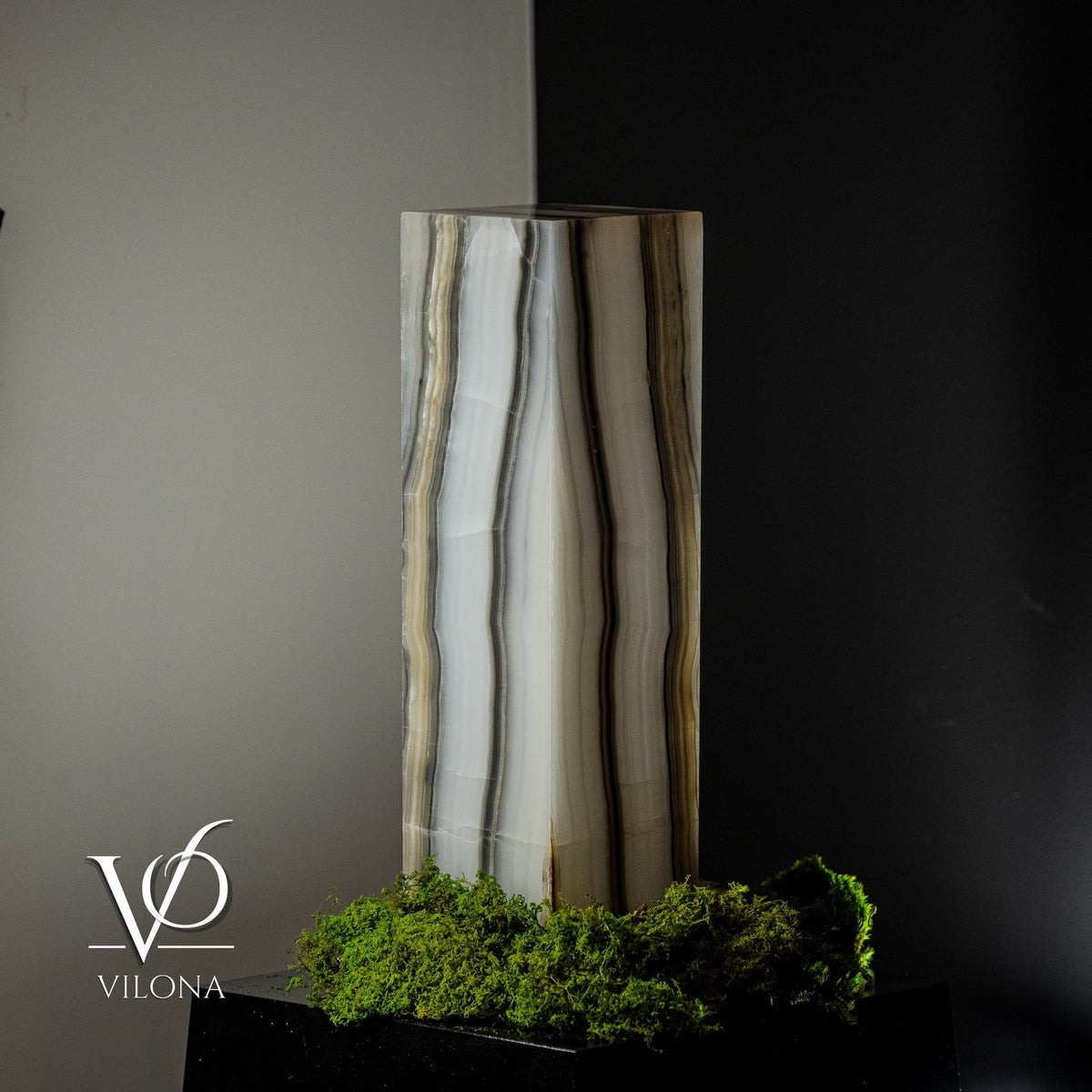 Polished White Ice Onyx Lamp - 20" Tall × 6" × 6" Square (Exotic Table Lamp #6)