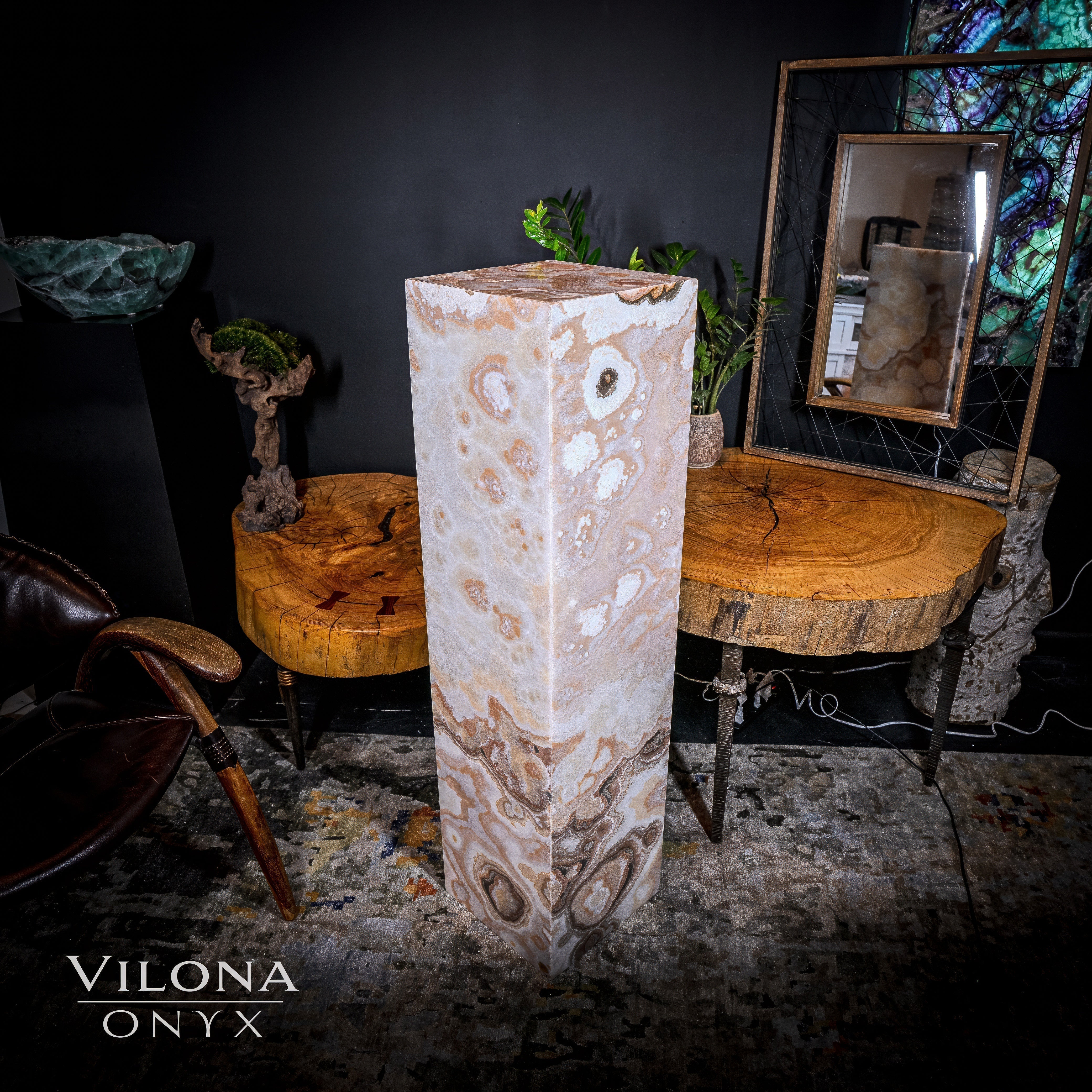 Sahara Onyx Floor Lamp - Exotic - Polished - Medium - 47.5"H x 12"W - Square - #2