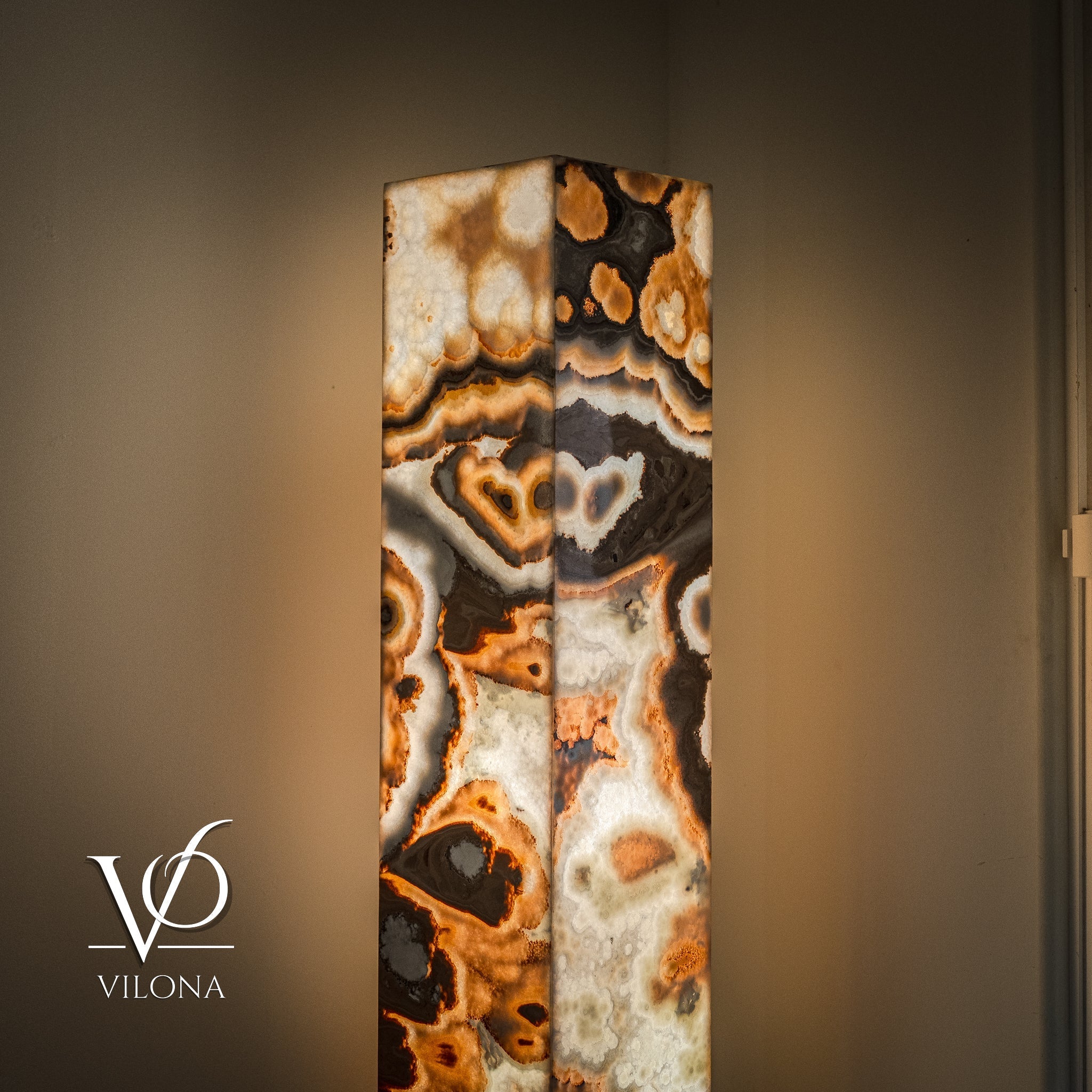 Sahara Onyx Floor Lamp - Exotic - Polished - Medium - 55"H x 12"W - Square - #3