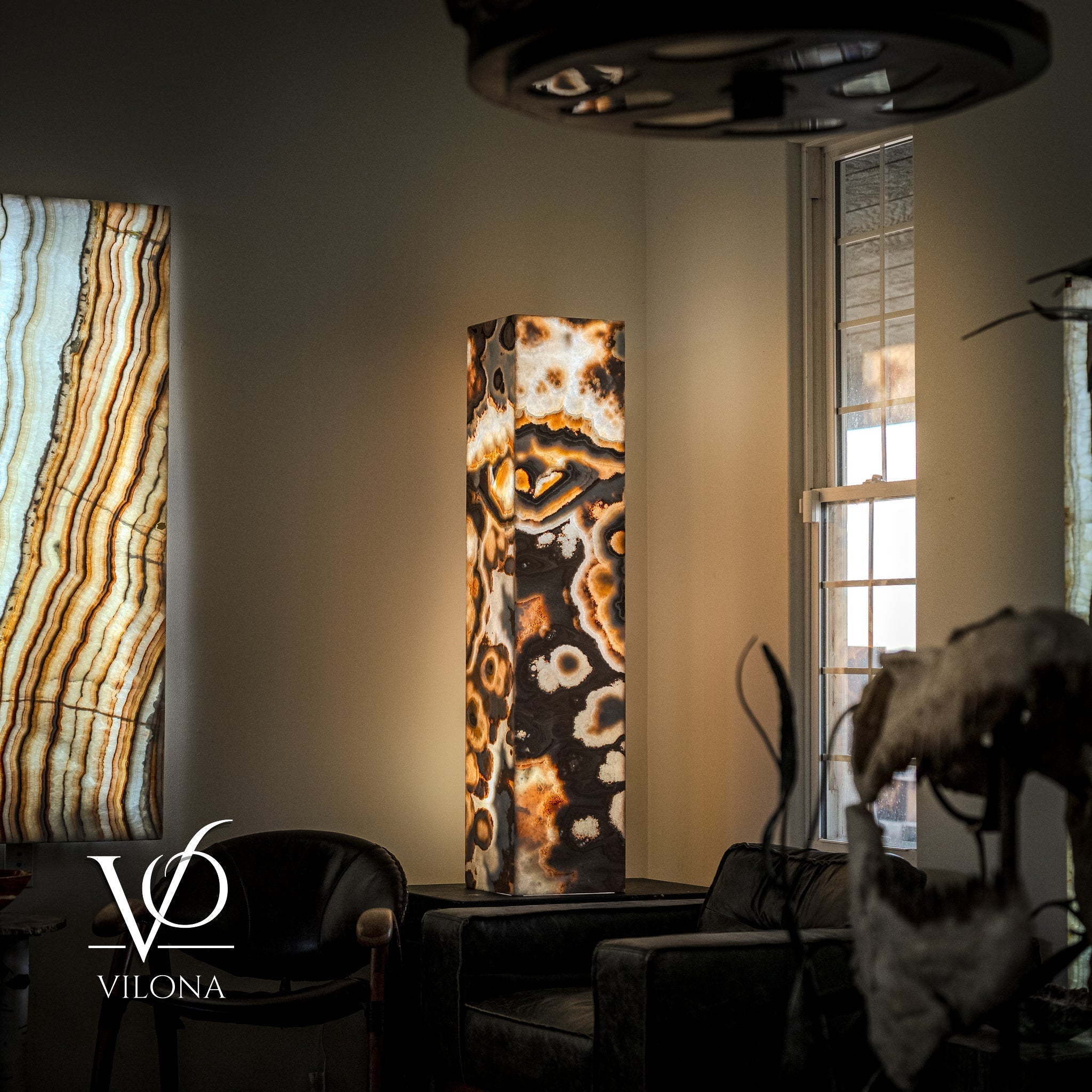Sahara Onyx Floor Lamp - Exotic - Polished - Medium - 55"H x 12"W - Square - #3