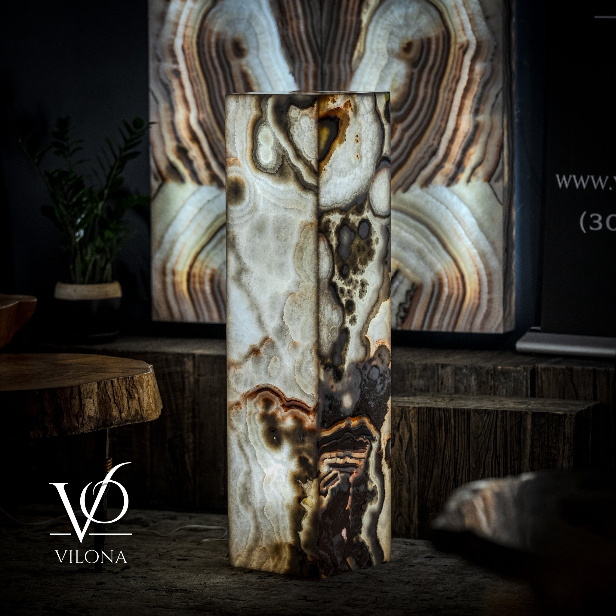 Sahara Onyx Floor Lamp - Exotic - Polished - Medium - 47.5"H x 12"W - Square - #4