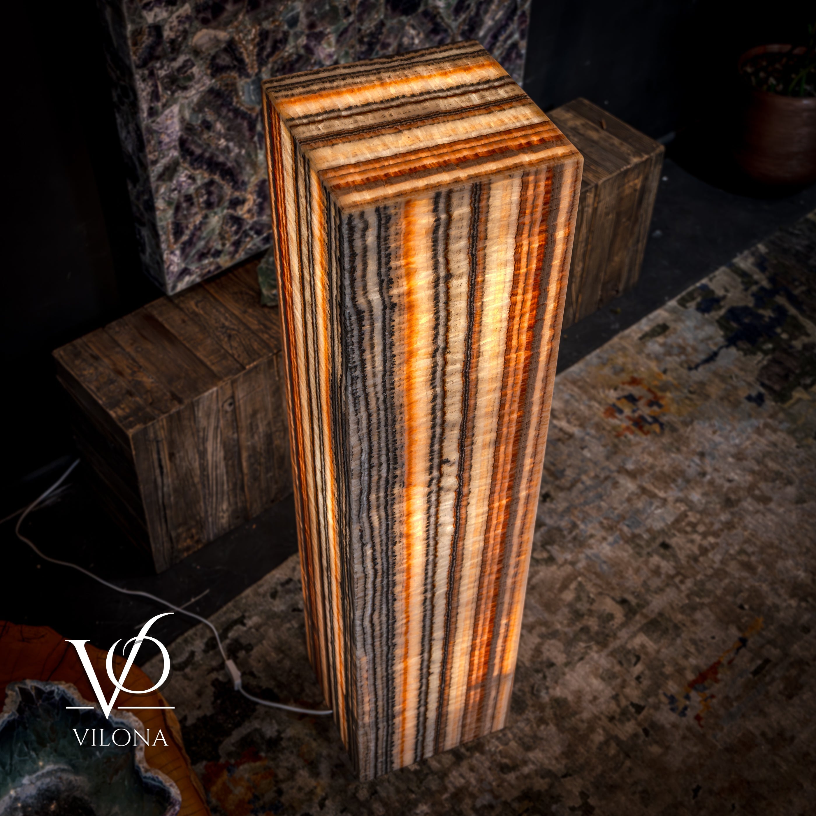 Tangerine Onyx Floor Lamp - Medium - 51.5"H x 12"W - Square
