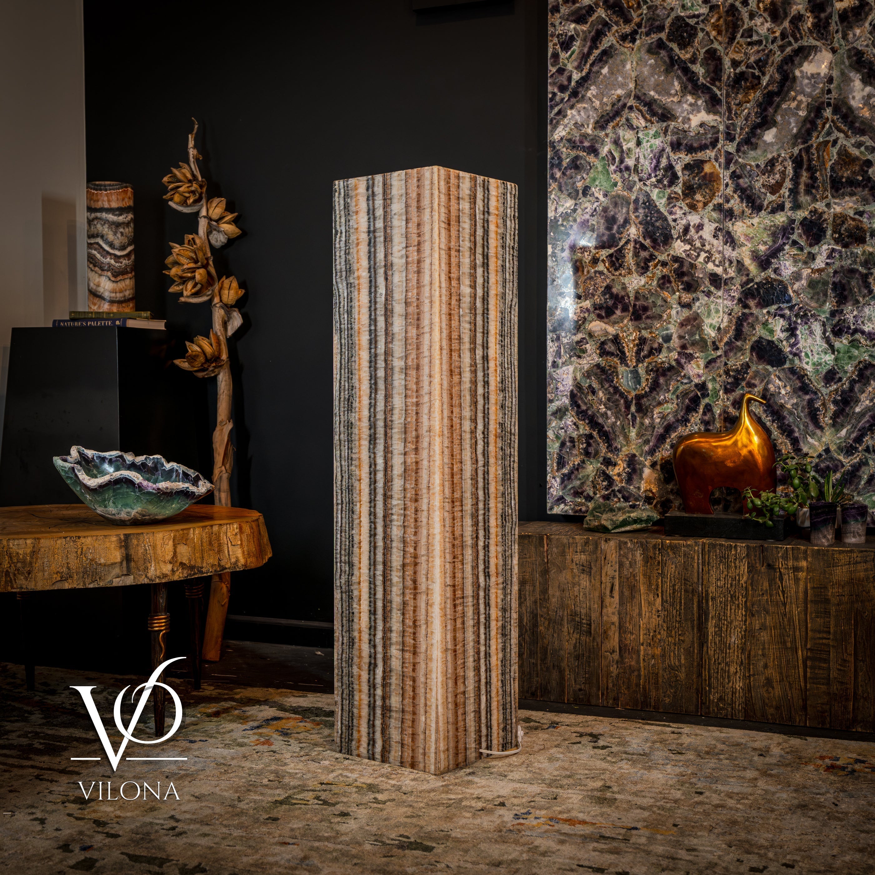 Tangerine Onyx Floor Lamp - Medium - 51.5"H x 12"W - Square