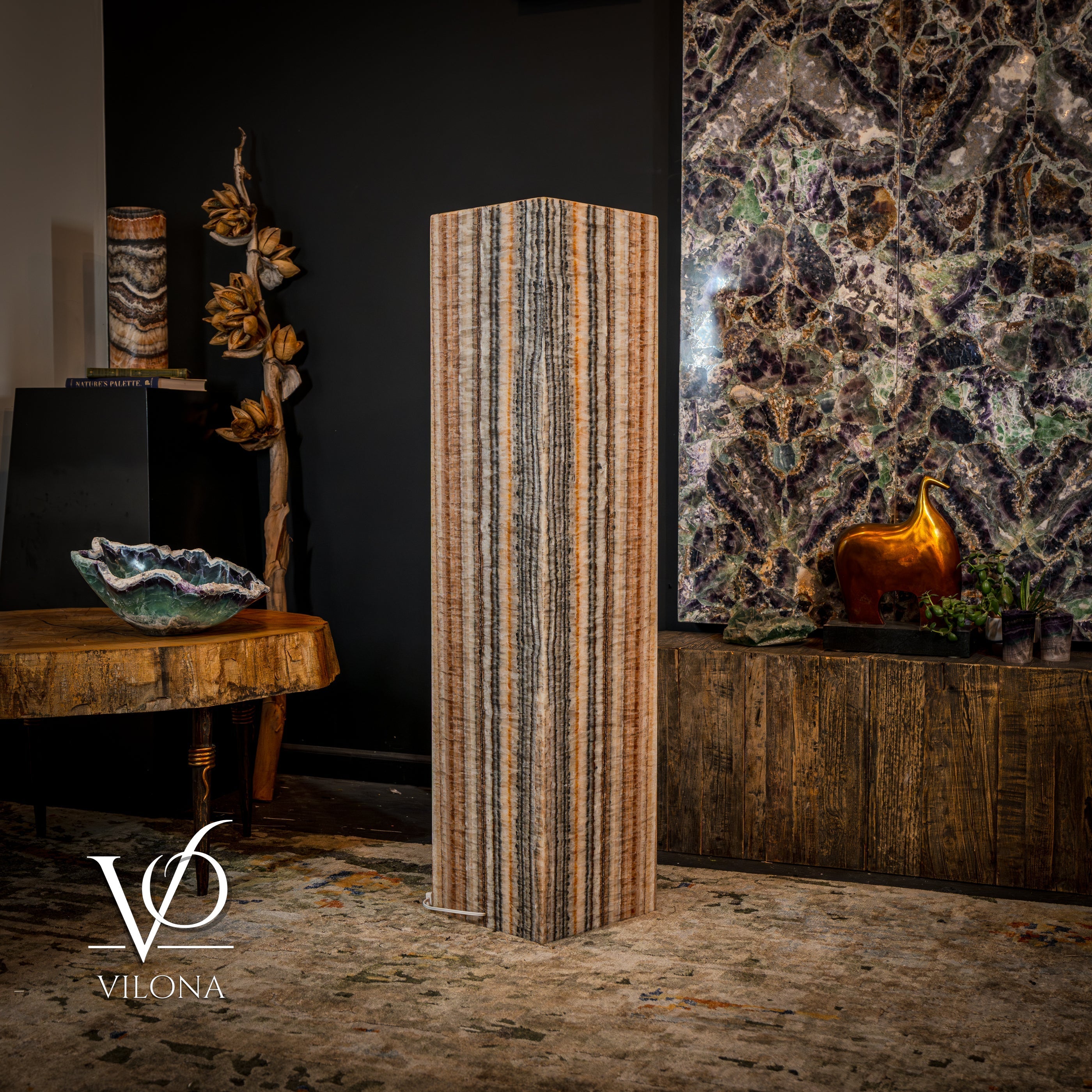 Tangerine Onyx Floor Lamp - Medium - 51.5"H x 12"W - Square