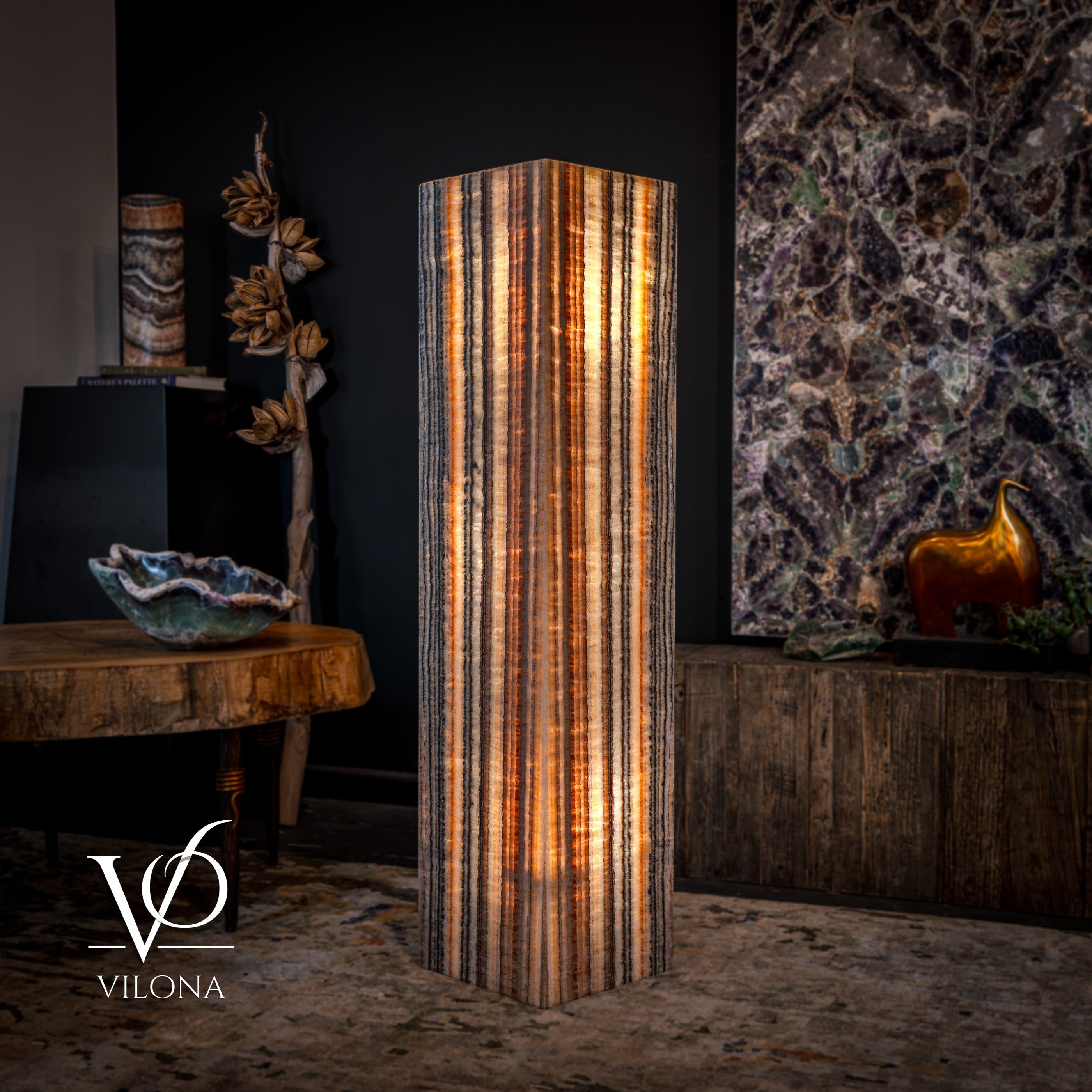 Tangerine Onyx Floor Lamp - Medium - 51.5"H x 12"W - Square
