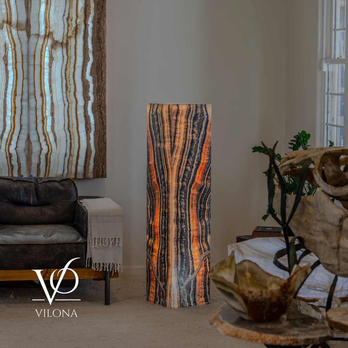 Tangerine Onyx Floor Lamp – 51" Tall × 12" Square #4