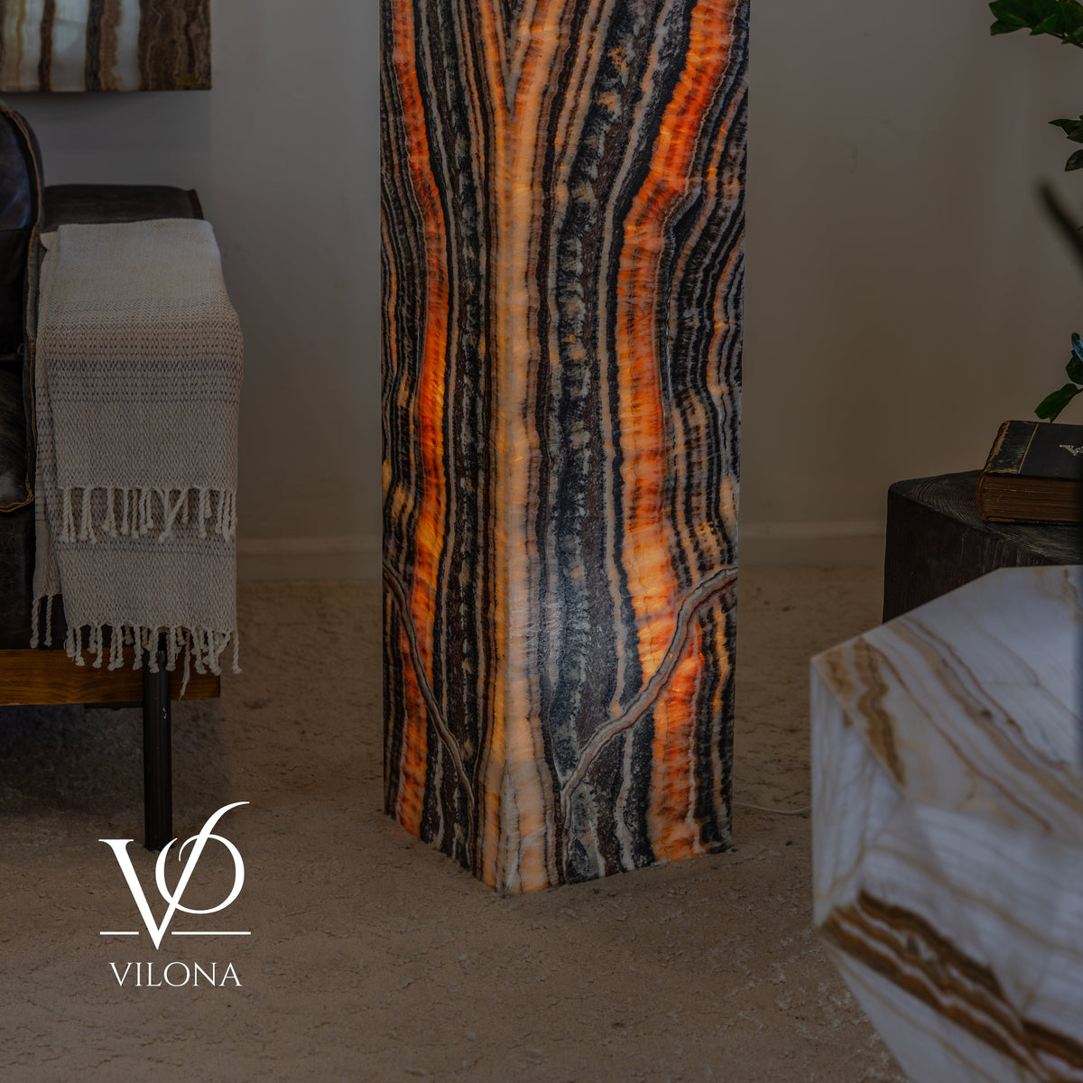 Tangerine Onyx Floor Lamp – 51" Tall × 12" Square #4