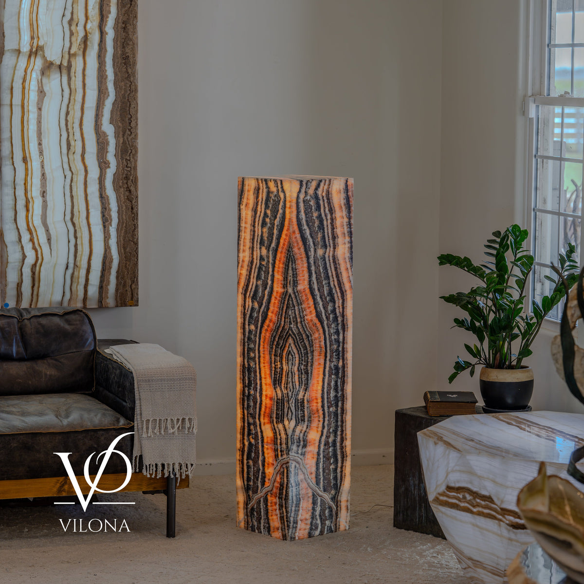 Tangerine Onyx Floor Lamp – 51" Tall × 12" Square #4