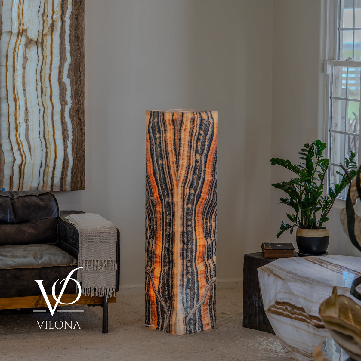 Tangerine Onyx Floor Lamp – 51" Tall × 12" Square #4
