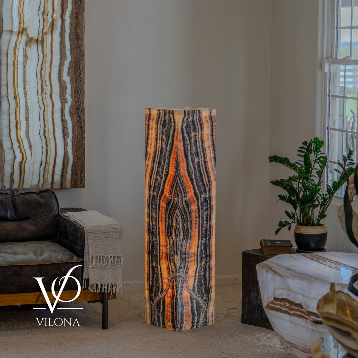 Tangerine Onyx Floor Lamp – 51" Tall × 12" Square #4