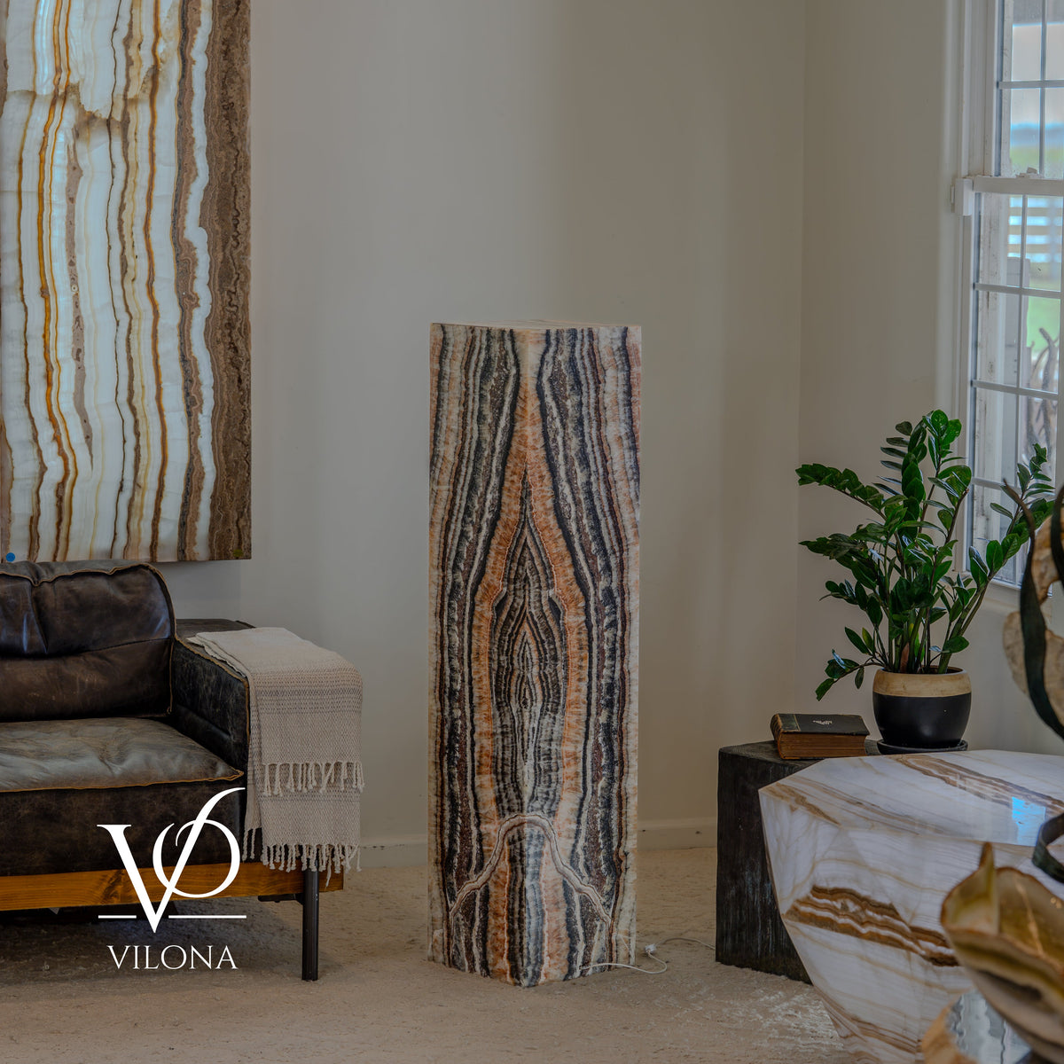 Tangerine Onyx Floor Lamp – 51" Tall × 12" Square #4
