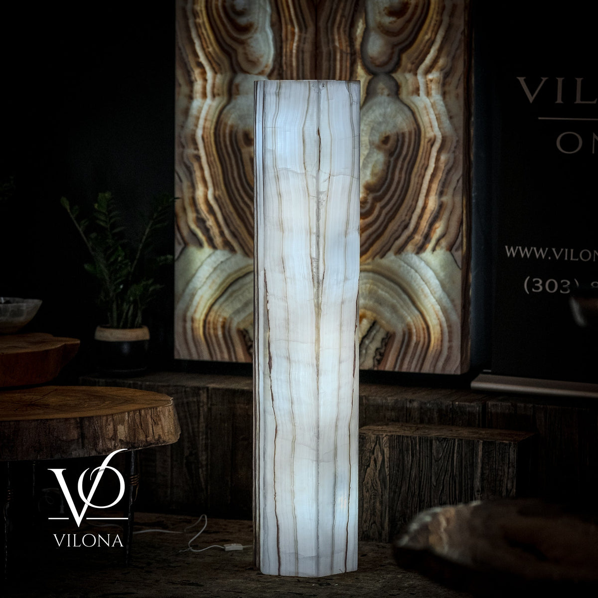 White Ice Onyx Floor Lamp (Hexagon Lamp #3)